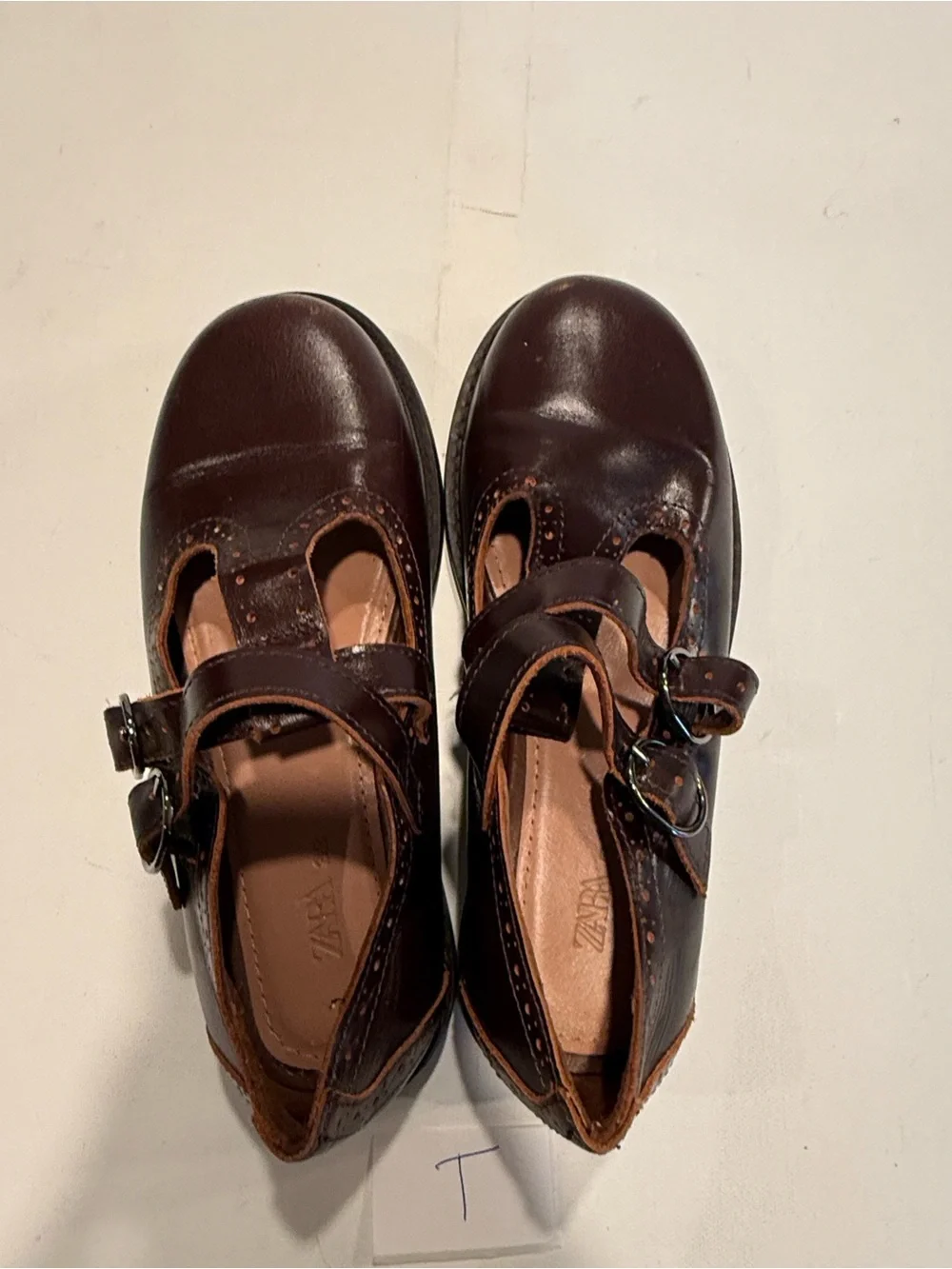 Zara Girls Brown Double-Strap Mary Jane Dress Shoes